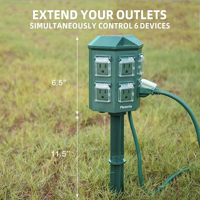 Outdoor Power Strip Timer Waterproof, Dusk to Dawn Light Sensor Countdown, 100FT Extension Cord, 6 Grounded Outlets for Graden and Yard Decorations, ETL Listed