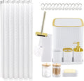 Bathroom Accessories Set-23Pcs Set, Complete Bathroom Essentials, Bathroom Set with Shower Curtain and Liner Sets, Trash Can, Soap Dispenser,Modern Bathroom (White, Bath Set+Shower Curtain&Liner Set)