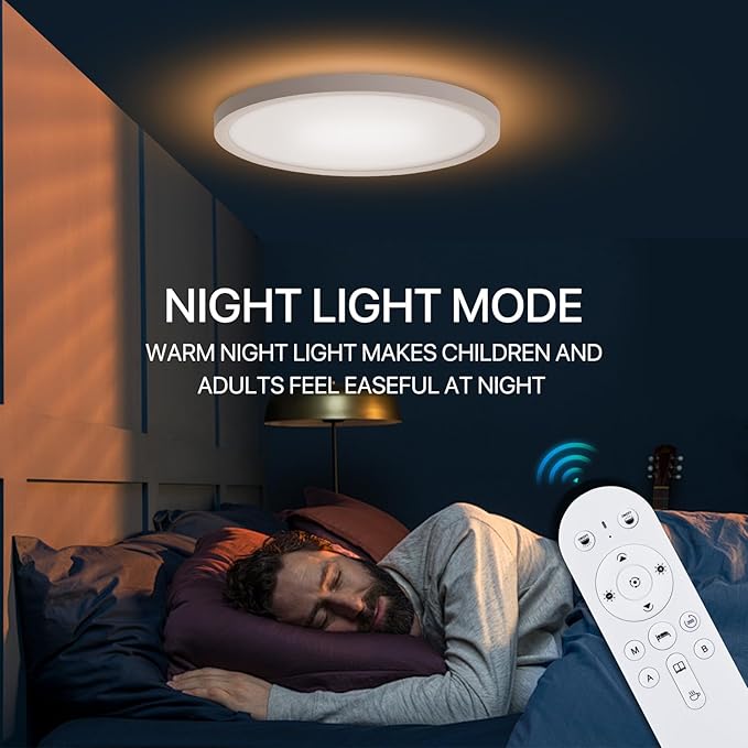 2Pack Dimmable LED Flush Mount Ceiling Light Fixture with Remote Control, 24W 2400LM, 12Inch, 2000K Warm Night Light & 3000K-6500K, Modern Super Slim Ceiling Lamp for Bedroom Kitchen, White
