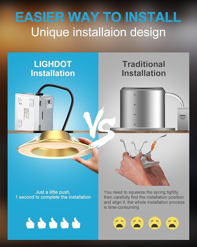 Lightdot 6 Inch Recessed Lighting 12 Pack Gold, 12W Dimmable LED Downlight 3CCT Selectable (3000K/4000K/5000K), Anti-Glare Slim Canless Ceiling Light