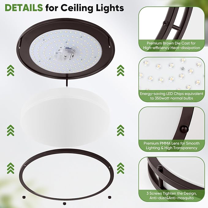 TOBUSA 16in 50W LED Flush Mount Ceiling Lights 5600lm Super Bright, Dimmable LED Light Fixtures 2700K-6500K 5CCT Adjusted, 2-Pack Modern Brown Light Fixture Ceiling for Living Room Bedroom Kitchen
