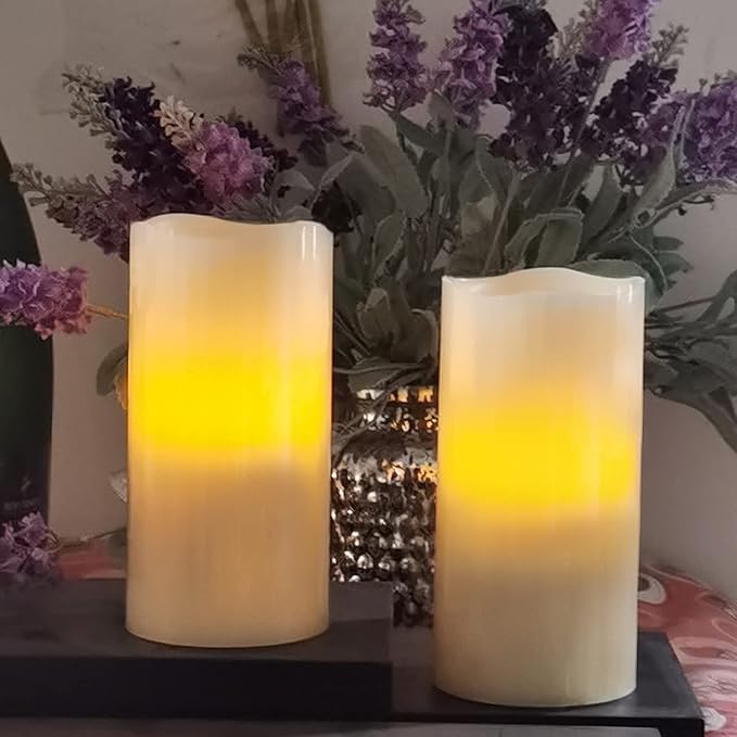 CANDLE CHOICE Battery Operated Flameless Pillar Candles with Remote Timer Real Wax Realistic Flickering Fake Electric LED Lights for Wedding Party Christmas Decorations Table Centerpieces 3”x6” 2 Pack
