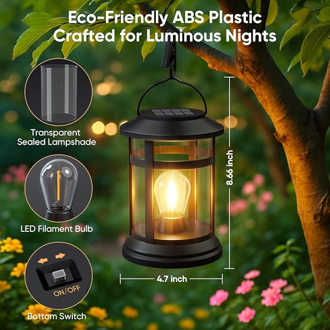 Solar Lanterns Outdoor Waterproof: 2 Pack Hanging Solar Lights for Outside Patio Porch Garden Tabletop Decor - Bright LED Warm White Solar Powered Lighting - Unique Gardening Gifts for Mom