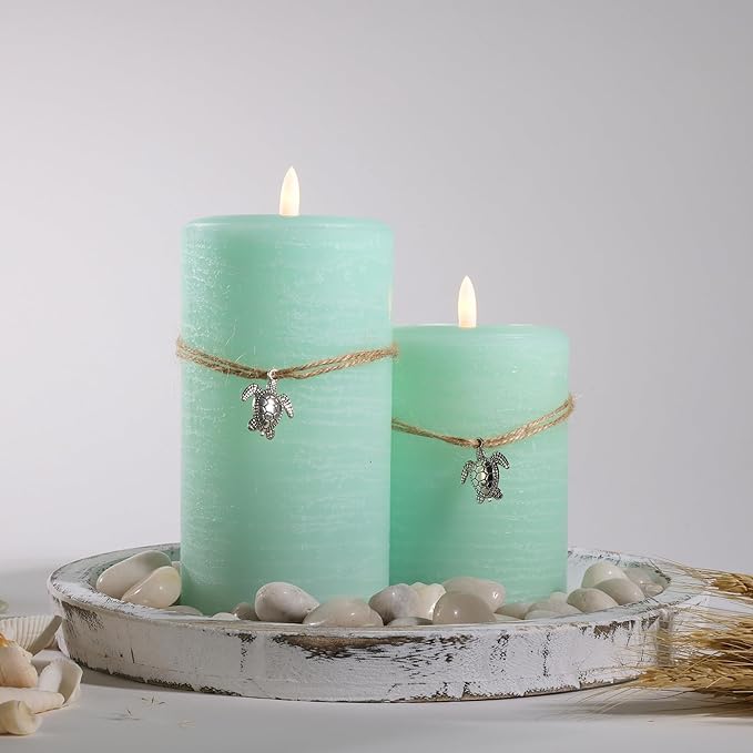 LumiPur Signature Coastal Collection Natural Glow Flickering Flameless LED Wax Pillar Candle (3.5" x 5", Sea Foam Green)