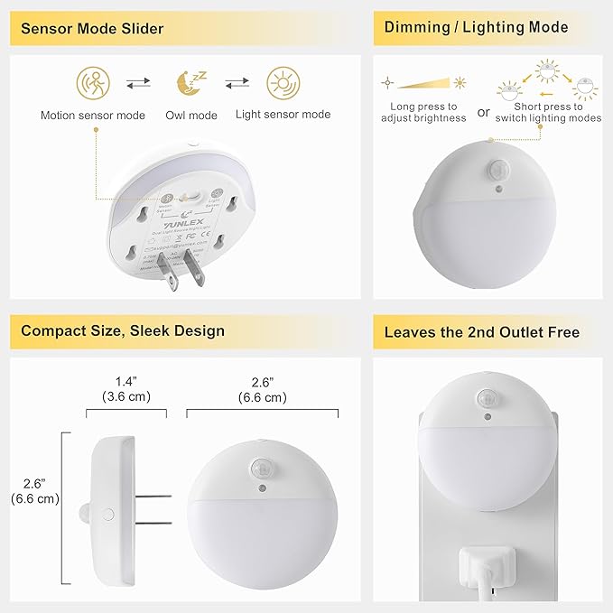 2 Pack Plug in Red Sleep Night Light with Motion Sensor and Dusk to Dawn Sensor, 3 Modes, Soft Glow, Stepless Dimming, LED Lights for Bedroom, Sleep, Baby Nursery, Kids, Toddler, Home Decor