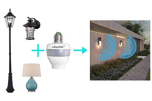 Smart Radar Motion Sensor Light Socket Adapter – E26/E27 Screw-in Add-On, Dusk-to-Dawn, Invisible Radar Through Glass-Wall, Works with LED CFL Incandescent Bulbs （1-Pack）