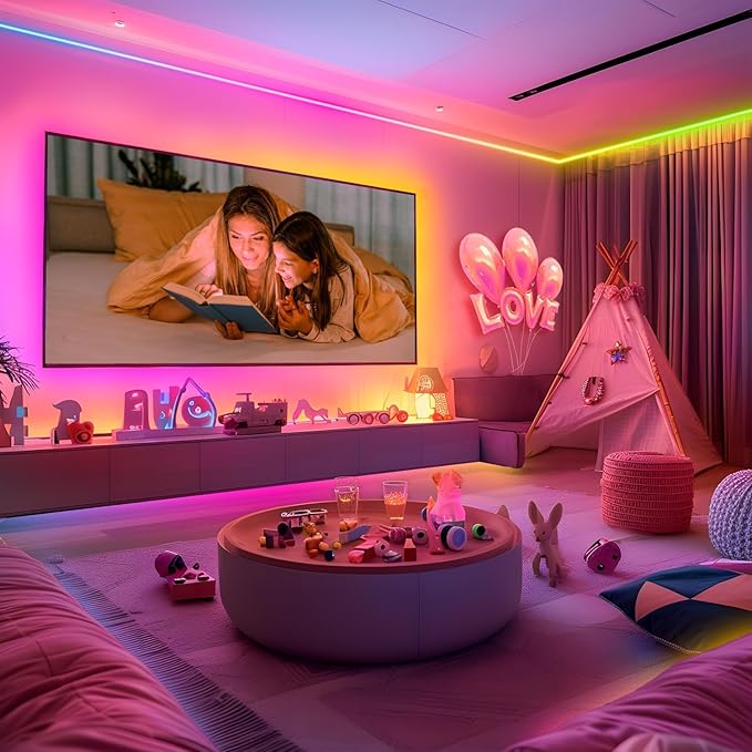 Led Lights for Bedroom 50FT Smart IC+RGB, Music Sync Color Changing Strip Lights, 24Key Remote+App Control Light Strip for BedHead,Underbed,Ceiling,Background Wall