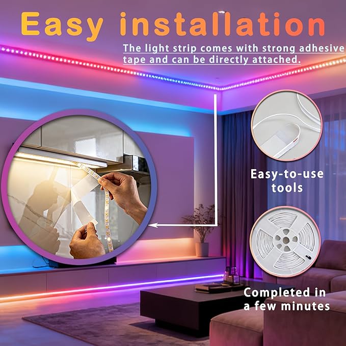 LED Strip Lights 100ft, Bluetooth APP Control DIY Multiple Colors on One Line, Music Sync Color Changing LED Lights 0.5lb, Flexible Lighting for Bedroom, Room, Home Decor, Party & Holiday
