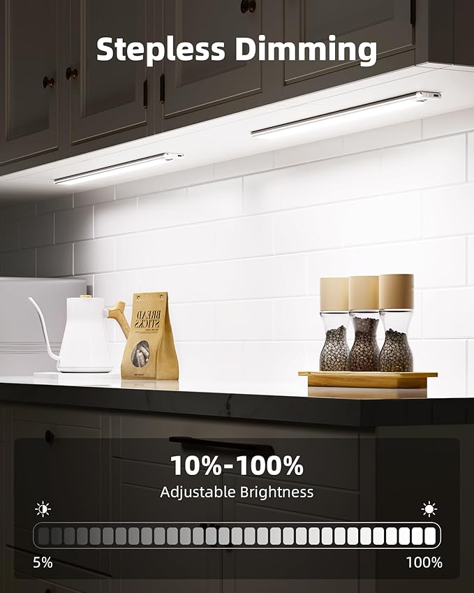 EZVALO Under Cabinet Lights, 14.5'' Motion Sensor Light Indoor Dimmable, 4000mAh Rechargeable Closet Lights 5700K with Remote Control, Wireless Under Counter Light for Kitchen,Cabinet,Bedroom（4Pcs）
