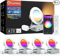 Lumary Smart Gimbal Recessed Lighting 4 Inch with Remote, RGBWW WiFi Ceiling Light 355° Swivel & 20° Tilt, Work with Alexa Google, Adjustable LED Can Lights Canless with J-Box, 780lm CRI90, 4Pack