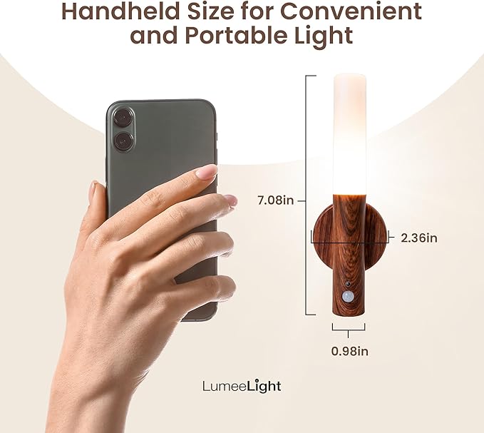 Motion Sensor Night Lights, Magnet Body Hallway Rechargeable LED Wireless Wall Sconces, Portable Decor Battery Powered Indoor Torch Lighting for Bedroom (Walnut 2PCS)