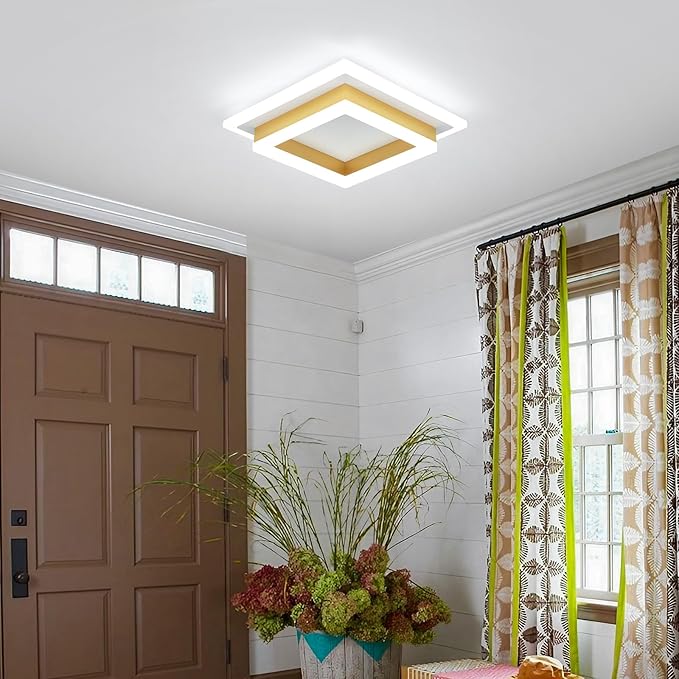 32W Flush Mount Modern LED Ceiling Lights, Gold Small Hallway Ceiling Light, Cool White 6000K Acrylic LED Ceiling Light Fixtures, Close to Ceiling Lights for Bedroom Dining Room Kitchen Bathroom