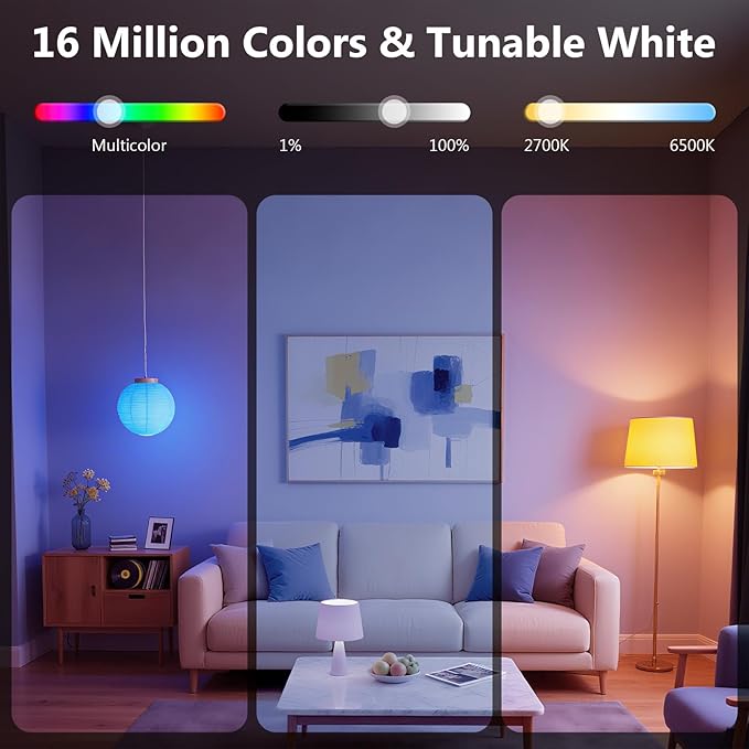 DAYBETTER Smart Light Bulbs, Smart Bulb Compatible with Alexa & Google Home, A19 E26 2.4G WiFi Bluetooth Alexa Light Bulbs, RGBCW Color Changing LED Light Bulb, 60W Equivalent, 800LM, 10Pack