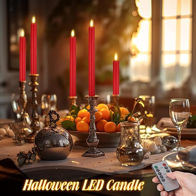 10 Pcs Flameless Taper Candles with Remote Battery Operated Taper Candles Include 6.5'' 7.7" 8.9" 10" 11.2" Fake LED Electric Candle Sticks for Valentine's Day Home Wedding Decor (Red)