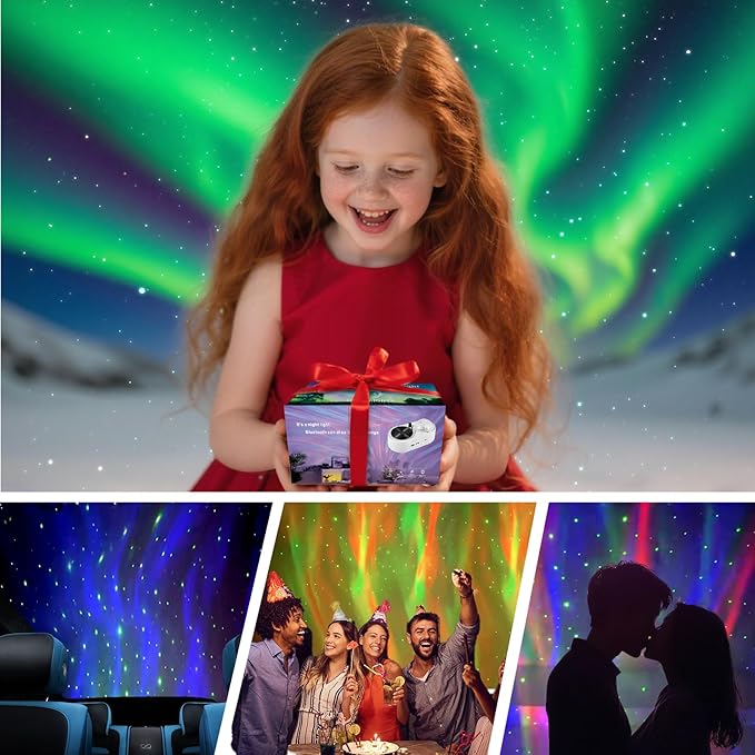 Galaxy Projector with Bluetooth Speaker, Rechargeable Aurora Lamp Northern Night Lights Ambient Lighting Star Projector with Remote for Room Decor Parties Gifts for Kids, Adults, Christmas, Birthday