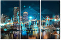 TUMOVO 3 Panel Wall Art Forex Financial Graph and Chart Hologram Paintings Modern Home Decor Boston Skyline Buildings Pictures Wall Decor Living Room Framed Ready to Hang (60" Wx40 H)