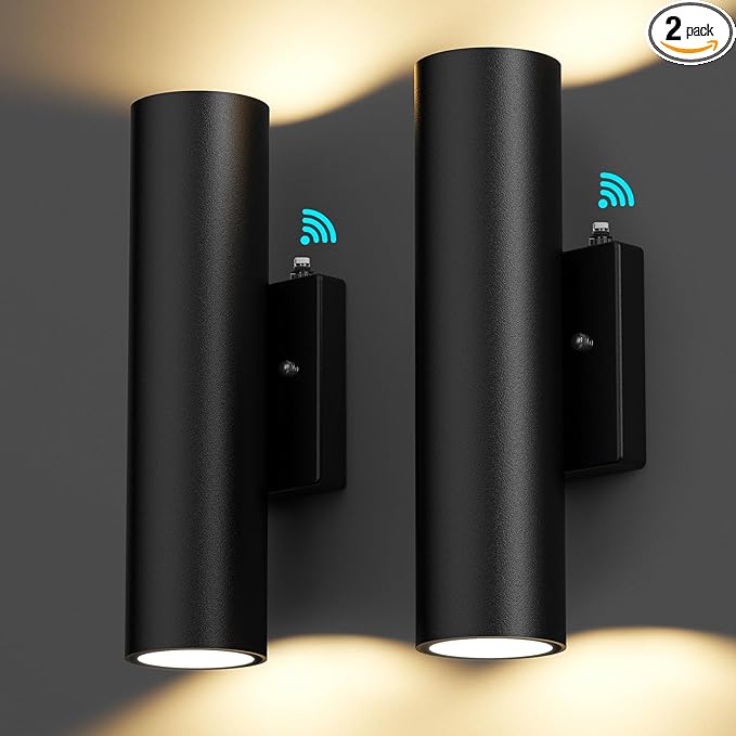 2-Pack Dusk to Dawn LED Outdoor Lighting, 12W Modern Outdoor Wall Light Fixtures, 2700K Porch Lights Wall Mount, Black Exterior Lighting Fixtures, Waterproof Outside Lights for House, Patio