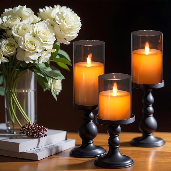 Flameless Candles with Remote Timer, LED Pillar Candles Moving Wick Flickering Battery Operated Pack of 3, Home Decorating for Ambiance, Cycling 24 Hours Timer, Gray
