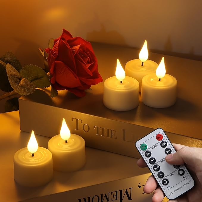 Flameless Rechargeable Tea Lights with Remote Timer Battery Operated Realistic LED TeaLight for Home Wedding Table Halloween Centerpieces Decor (6pcs,with Charging Station)