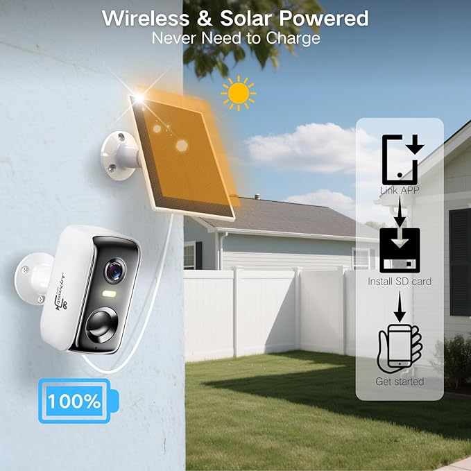 Security Cameras Wireless Outdoor, WIFI Cameras for Home Security with AI Motion Detection Spotlight Siren, Solar Panel Battery Powered, 2K Color Night Vision, 2-Way Talk, Waterproof, Cloud/SD Storage