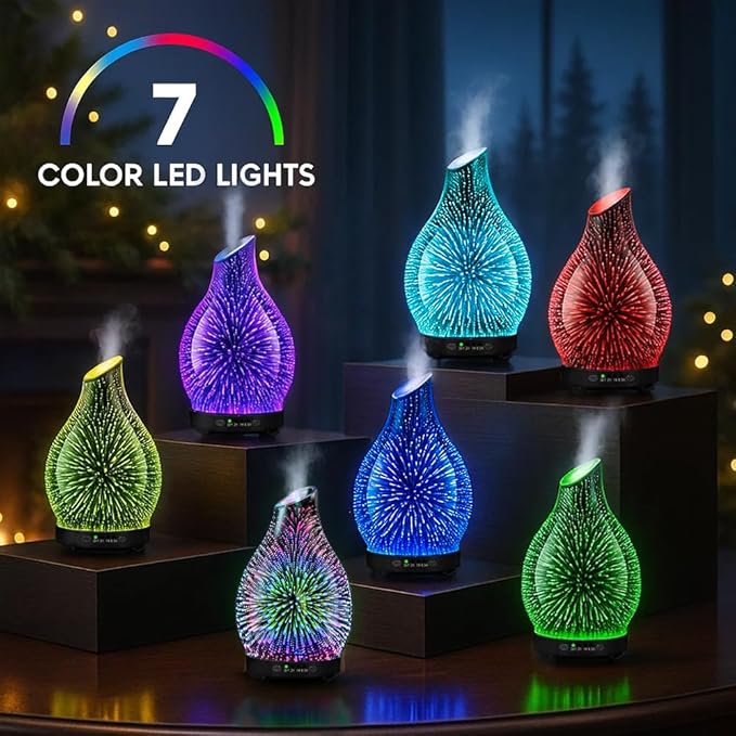 Essential Oil Diffuser & Essential Oils Set, Glass Aromatherapy Diffuser, 6 Oils Gift Pack (Lavender Tea Tree Lemongrass Sweet Orange Eucalyptus Peppermint)