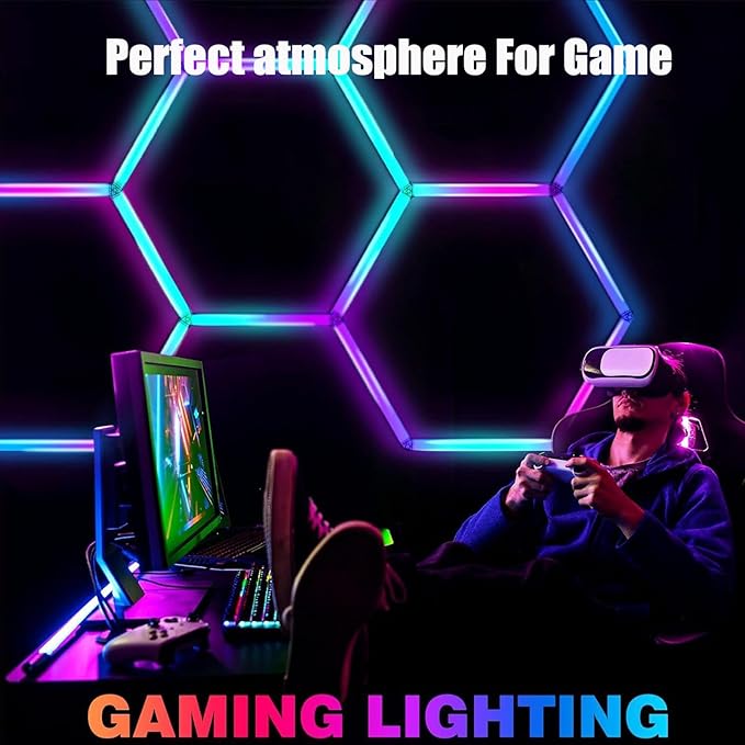 31Pack RGB Hexagon Lights,Music Sync 7Hex LED Hexagon Lights,RGB 358 Kinds of Changes Dimmable Speed-Adjustable DIY Color-Changing Lights Smart App & Remote Control,for Studio Gym Basement Decor
