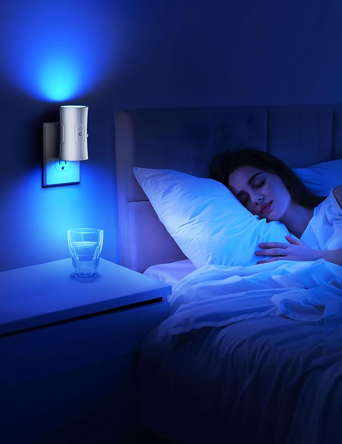 Night Light, LED Night Lights Plug into Wall 2 Pack Blue 0-100LM Adjustable Brightness Light Sensor Plug in Night Light for Hallway, Bathroom, Adult