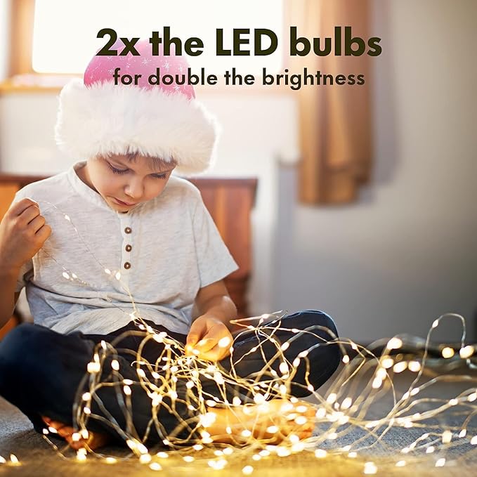 Twinkle Star 33ft LED Fairy Lights - Warm White, Battery Operated, 2 Pack