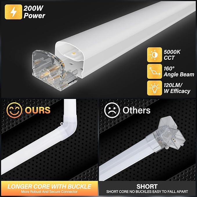 ALLYES Hexagon LED Garage Lights, 24000LM 5000K 200W Honeycomb LED Ceiling, Upgraded Wider Size Light Tube, Hex Shop Lights for Car Detailing Shop Office Gym Barber