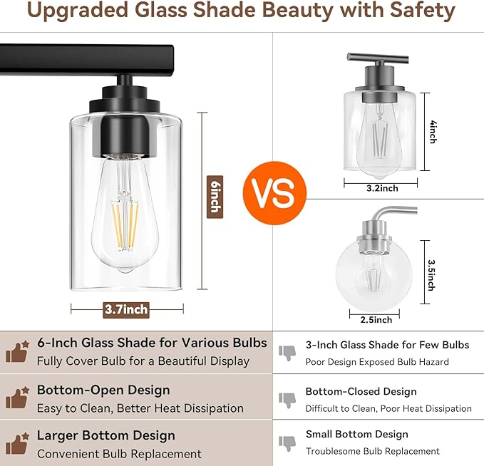 5-Light Matte Black Bathroom Light Fixtures, 31" Modern Vanity Lighting Fixture for Bathroom, Bathroom Vanity Lights Over Mirror with Clear Glass Shades, Wall Lamp for Mirror Living Room Bedroom Porch