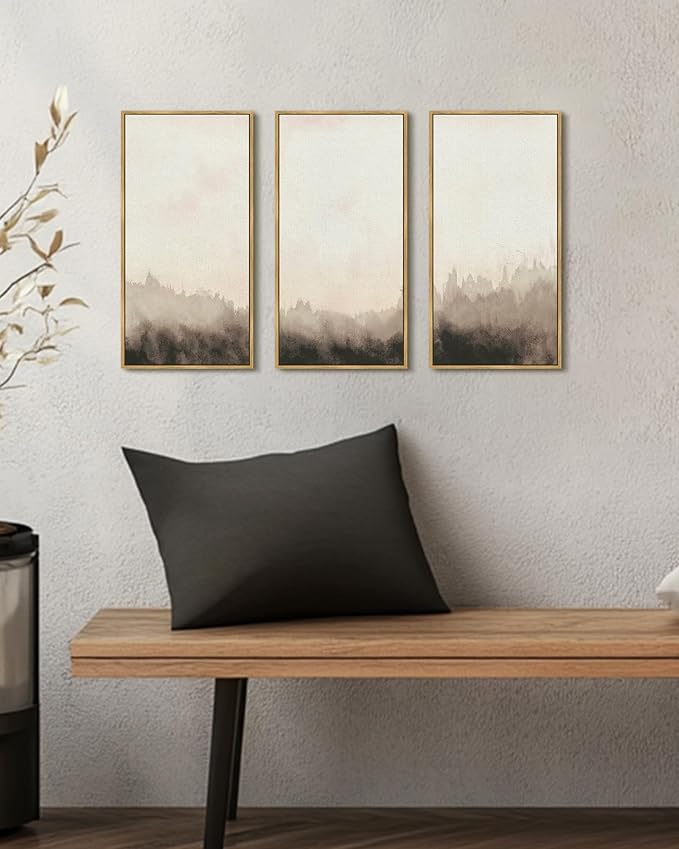 KUVIOKE Abstract Wall Art Minimalism Gray Ink Painting Modern Landscape Artwork for Bedroom living Room Dining room Kitch 8x16in3pcs Natural Framed