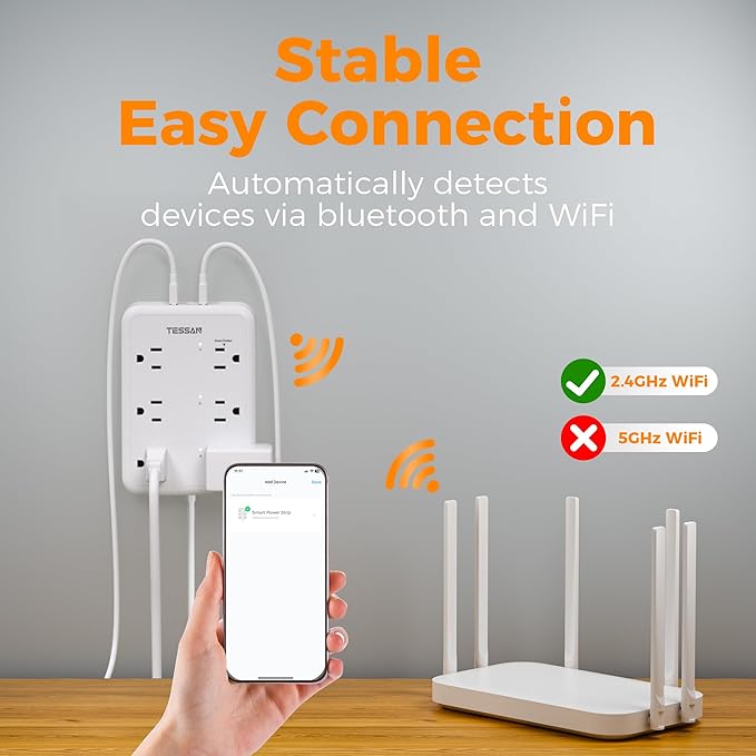 Smart Power Strip, TESSAN WiFi Flat Plug Strip with 3 Smart Outlets and 3 USB Ports, 6 Feet Extension Cord, Only 2.4 GHz Wi-Fi, Compatible with Alexa and Google Home, White