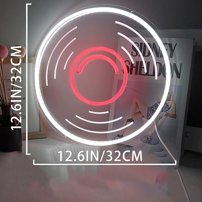 Record Neon Sign Dimmable Music Neon Signs for Wall Decor Player Record Neon Light Live Art Music Neon Light Sign for Hotel Recording Studio Decor Opening Gift Boys Gaming Room Bedroom Man Cave