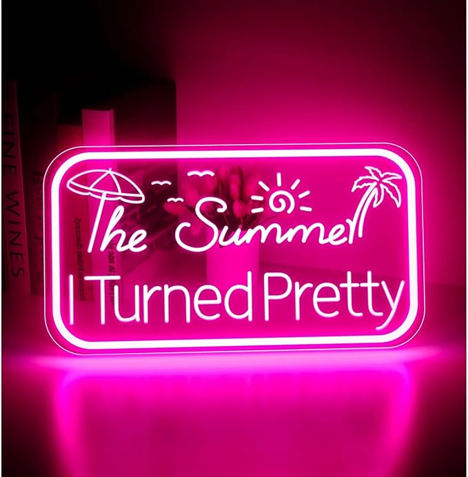 Summer I Turned Pretty LED Neon Sign for Wall Decor USB Adjustable Brightness Living Room Bars Barbers Man Cave Halloween Christmas Birthday Art Wall Decor