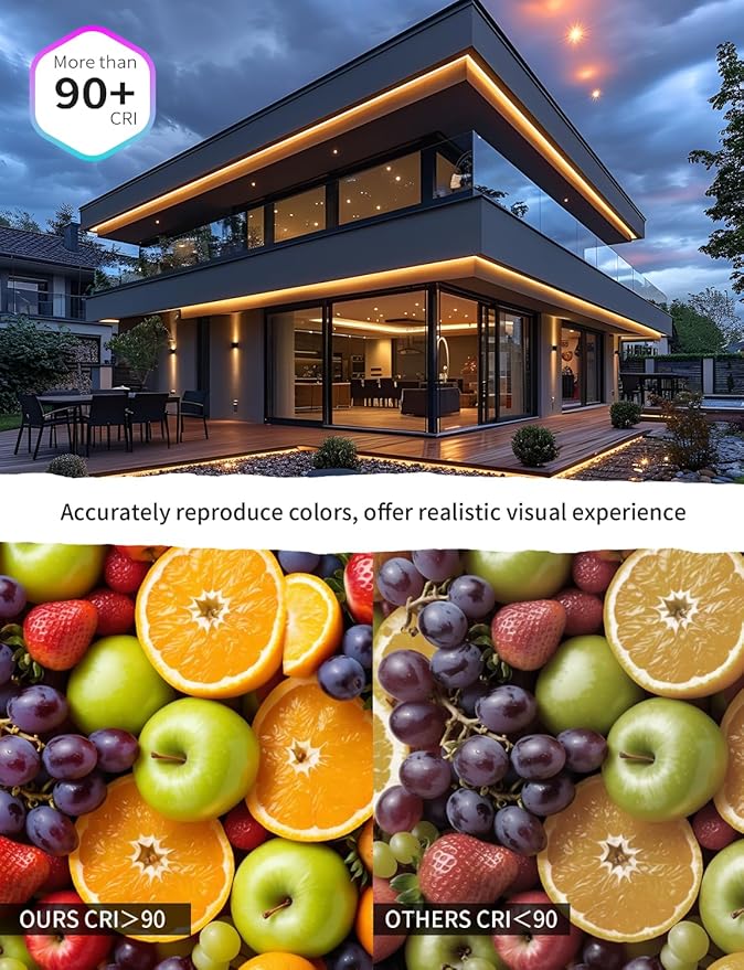 50FT COB LED Strip Light Outdoor Waterproof,15M Warm White 3000K Led Strip Lights Flexible 24V Remote & App Control Dimmable Led Tap Lighting for Room Bathroom,Kitchen ,Patio Garden ,Cabinet Shelf