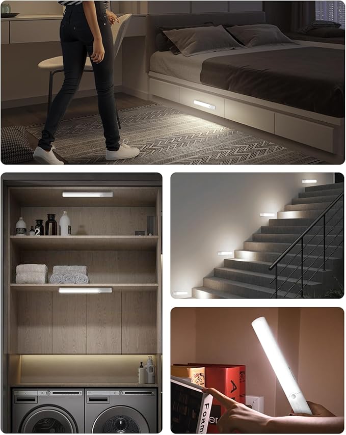 Under Cabinet Lighting, LED Motion Sensor Light Indoor, Wireless Rechargeable Battery Operated Under Cabinet Lights for Kitchen,Dimmable Closet Lights (3 Pack)