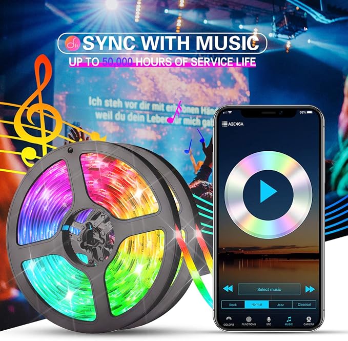 KATUR LED Strip Lights 16.4ft, Works with Alexa Google Assistant IP65 Waterproof 150 LEDs 5050 RGB, 16 Million Colors, Smart WiFi APP and 24 Keys Controller Control, Music Timed Dimmable Strip Lights