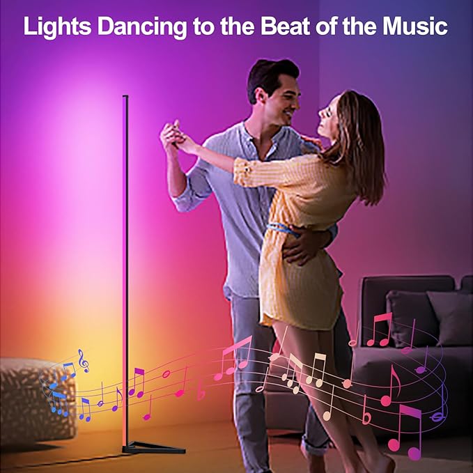 Corner Floor Lamp, 1 Pack LED Corner Lamp with APP and Remote Control, 16 Million DIY Colors & Warm White, Music Sync, Timing Function, Color Changing Ambient Lights for Living Room, Bedroom, Gaming
