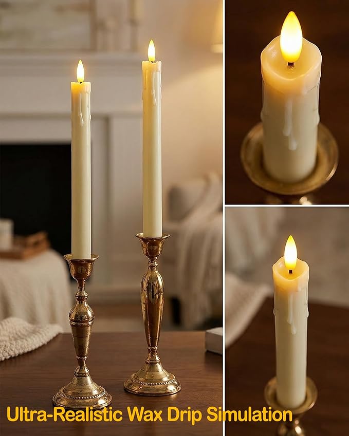 9.6" Rechargeable Flameless Taper Candles with Remote, Timer, Dimmer, Ivory LED CandleSticks, 6 Pack Long Candles Battery Operated for Window, Table, and Mantel Decor