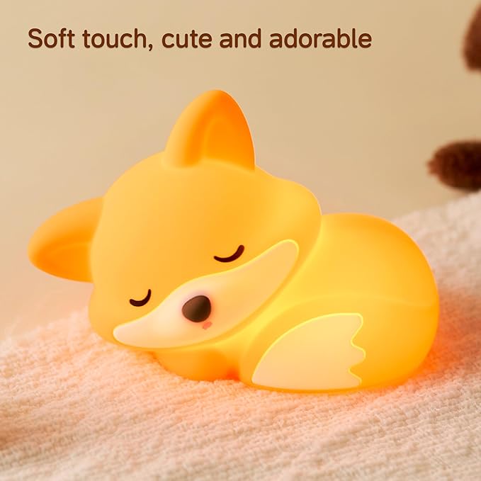 Led Cute Fox Night Light, 2 Levels Dimmable Timer Nursery Nightlight for Kids, Rechargeable Touch Bedside Lamp, Used for Camping Party Room Decor(Fox)