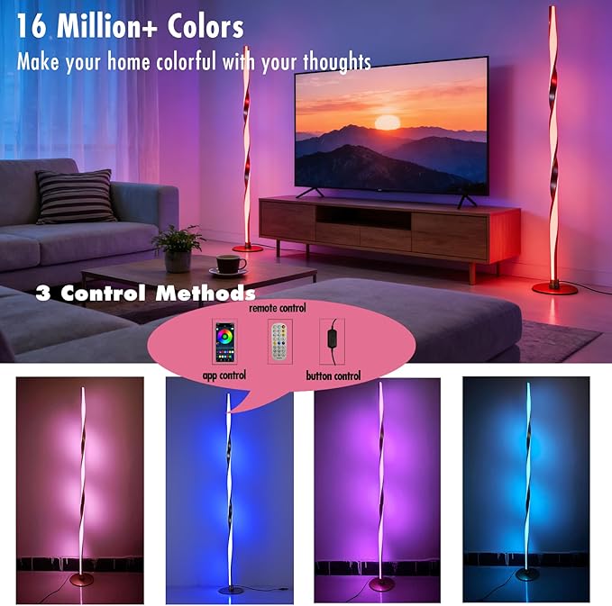 YUBOLE RGBWIC Floor Lamp LED Corner Lamp Works with Alexa, Smart Modern Floor Lamp with Multi-controls and 16 Million DIY Colors, Color Changing and Dimmable Standing Lamp for Bedroom Living Room-Gold