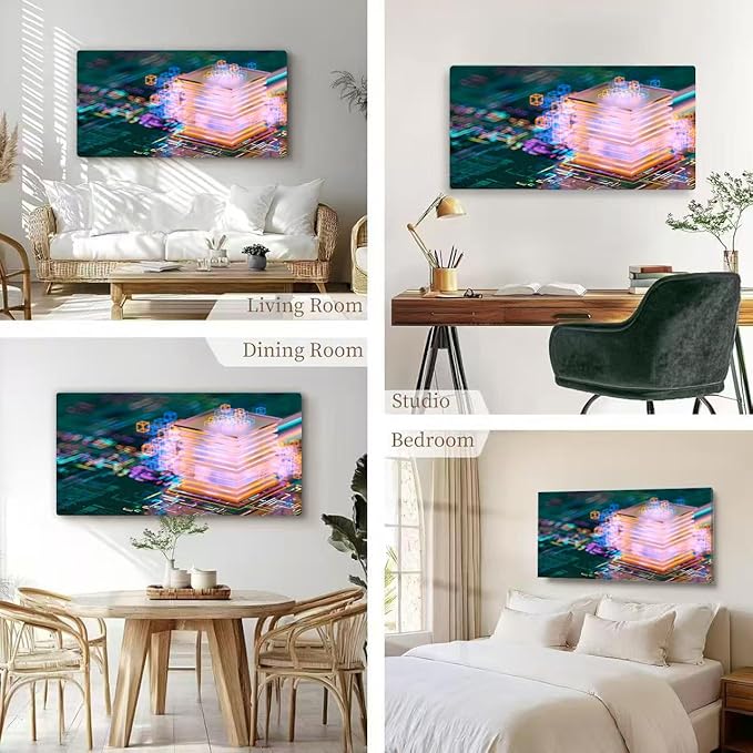 Wibinuki Wall Art Wall Decor Wall Paintings Abstract CPU da cubes. Machine Learning s. AI - Artificial for Living Room Bedroom Bathroom Home Decor Can Be Hung Directly 20"x 40"