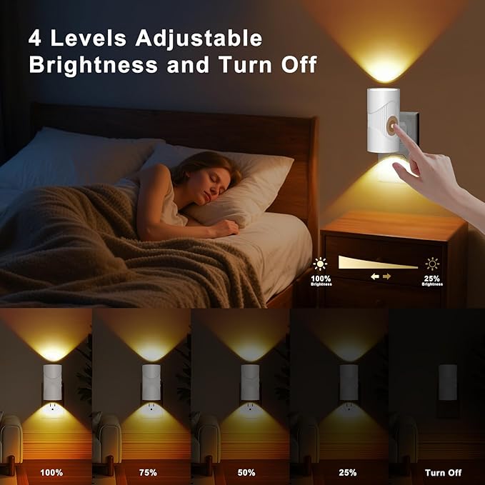 LED Motion Sensor Night Light Plug in, Dimmable LED Night Light with Dusk to Dawn Light Sensor, Soft White 3000K, Auto On/Off Nightlight (Light Sensor Night Light)