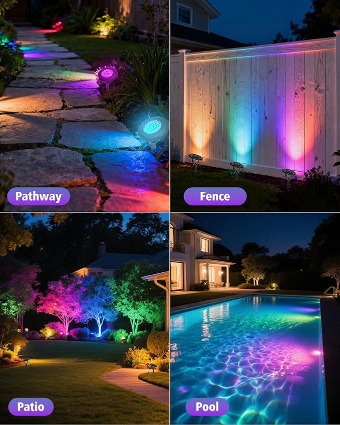 CORESLUX Solar Spot Lights Outdoor Waterproof IP68, 3-in-1 LED Color Changing Solar Landscape Lights, 2 Light Modes Pond Lights Landscape Path Lights for Outside Garden Yard Pond Pathway