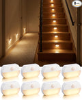 8 Pack Battery Motion Sensor Stair Lights, Indoor Hallway Light, Wireless Step Night Light, Battery Operated LED Toilet Lights for Stairway Closet Bedroom Bathroom