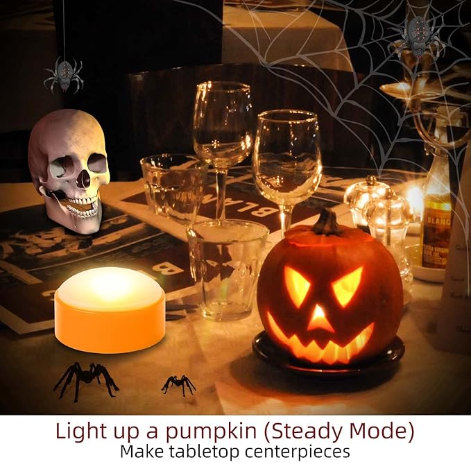 CANDLE IDEA 2 PCS Halloween LED Pumpkin Lights with Remote and Timer, Battery Operated Orange Jack-O-Lantern Light for Halloween Decor, Flameless Candles for Pumpkin Decoration