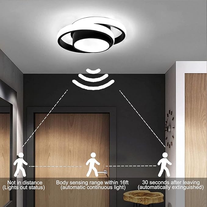 Motion Sensor LED Ceiling Light Indoor, 36W Cool White Mount Motion Activated Light Fixture Modern Flush Mount Ceiling lamp for Closet Laundry Bathroom Hallway Stair Porch Basement. (Round)