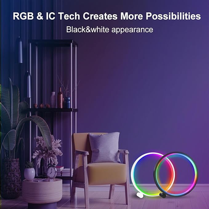 White LED Intelligent Color Changing Circular Table Lamp -16 Million RGB DIY Mode and Modern Game Light, with Music Synchronization, Voice Control, Computer Desk and Home Office Decoration