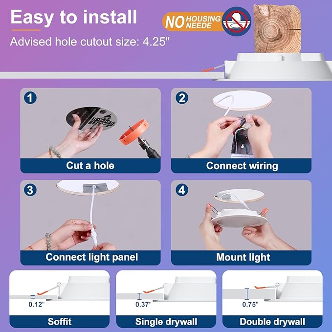 24Pack Smart Recessed Lighting 4 Inch RGBCW Color Changing 12W LED Downlight with Junction Box,1080 Lumen Recessed Ceiling Light Compatible with Alexa,Dimmable by Bluetooth Control