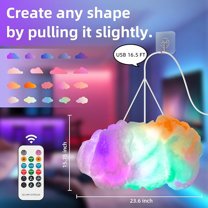 Cloud LED Lights for Bedroom, Color Changing, App & Remote Control, Music Sync (1 Set)